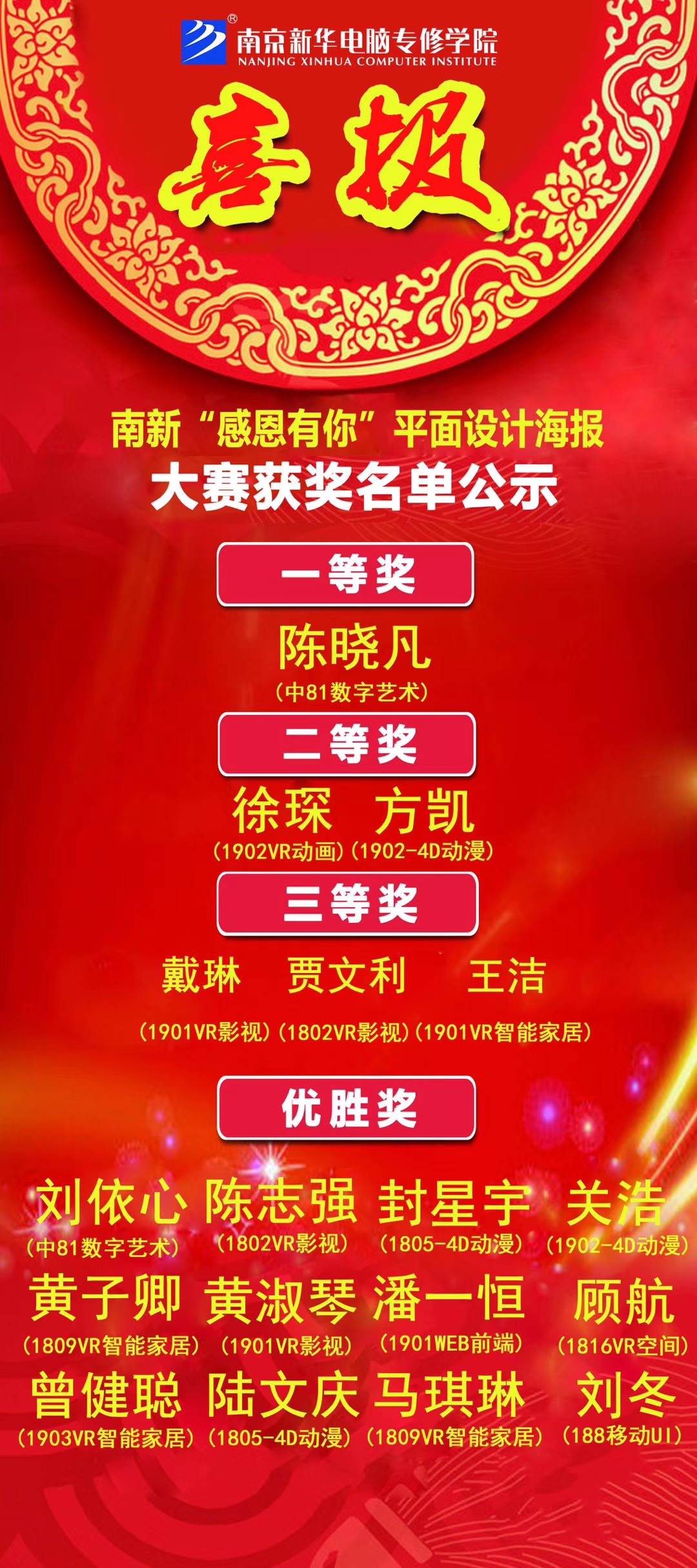 咻！前方為您發(fā)來南京新華“感恩有你”平面海報設計大賽的獲獎捷報啦！