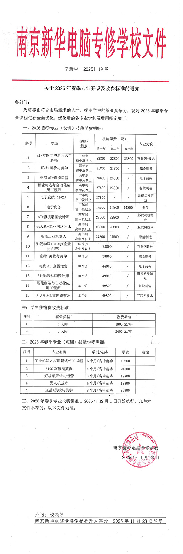 寧新電【2025】19號：關(guān)于2026年春季<a href=http://njxh.cn target=_blank class=infotextkey>專業(yè)</a>開設(shè)及收費(fèi)標(biāo)準(zhǔn)的通知-1.jpg